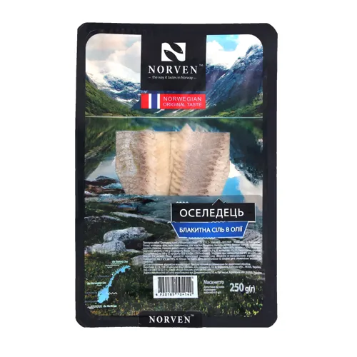 Оселедець в олії з блакитною сіллю Norven п/у 250г