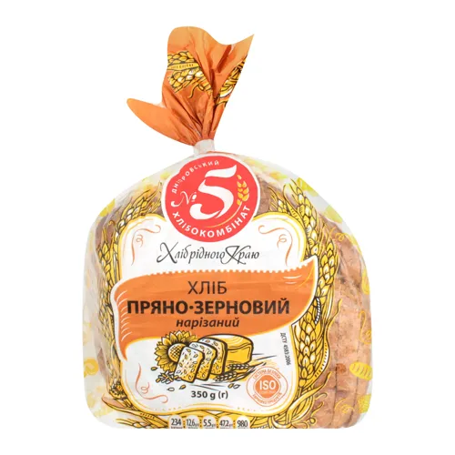 Хліб нарізний Пряно-зерновий Дніпровський хлібокомбінат №5 м/у 350г
