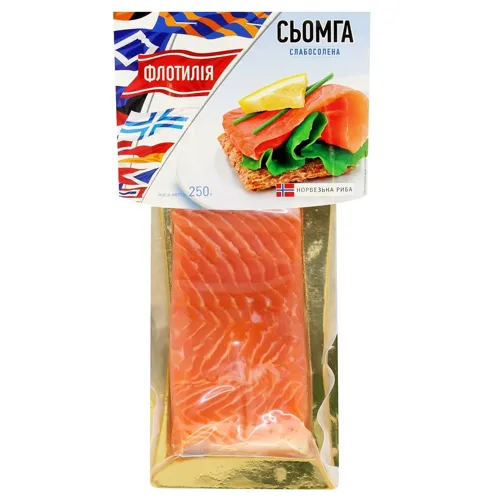 Сьомга Флотилія філе-шматок слабосолена вакуумна упаковка 250г