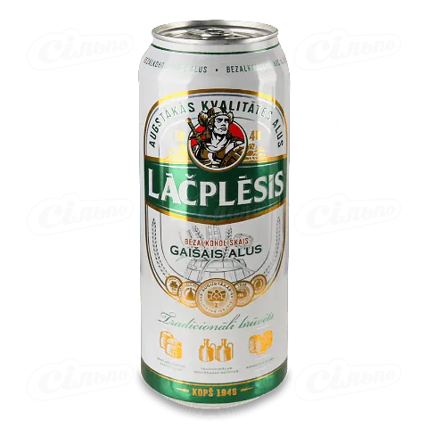 Пиво Lacplesis світле безалкогольне в залізній банці, 0,5л