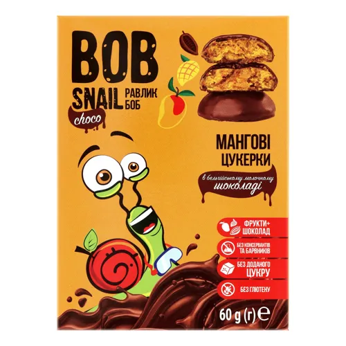 Цукерки Bob Snail манго-яблуко у молочному шоколаді, 60г