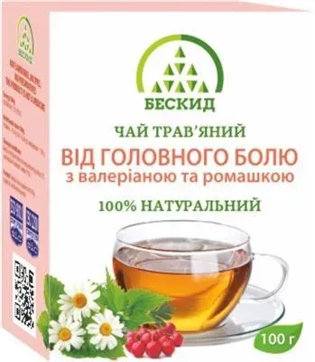 Чай трав'яний Бескид Від головного болю з валеріаною і ромашкою, 100г