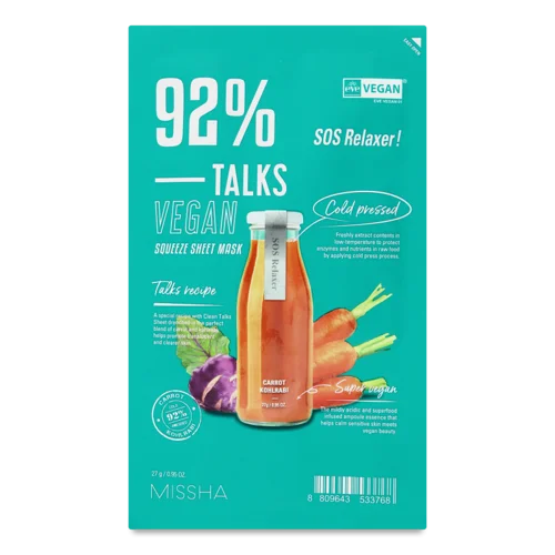 Маска для обличчя Тканинна Sos Relaxer Talks Vegan Squeeze Missha, 27г