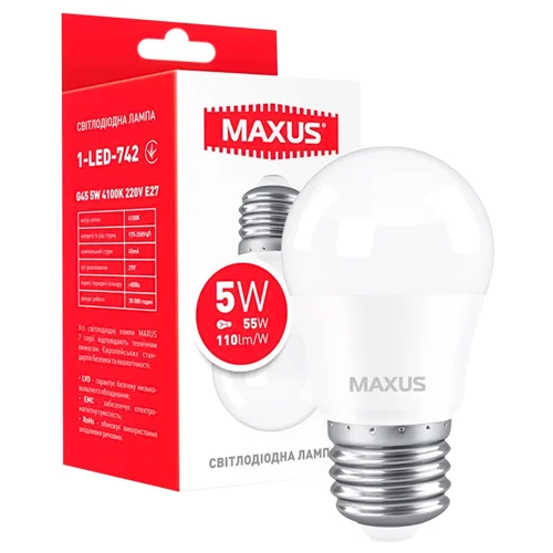 Лампа Maxus світлодіодна G45 5W 4100K E27