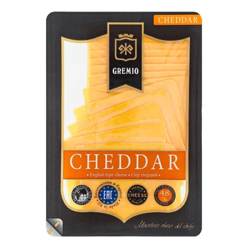 Сир 48% твердий Cheddar Gremio лоток 0.15кг