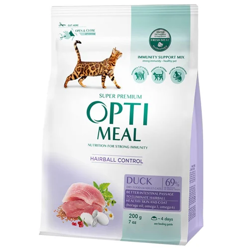 Корм сухий Optimeal з качкою для виведення шерсті у котів 200г