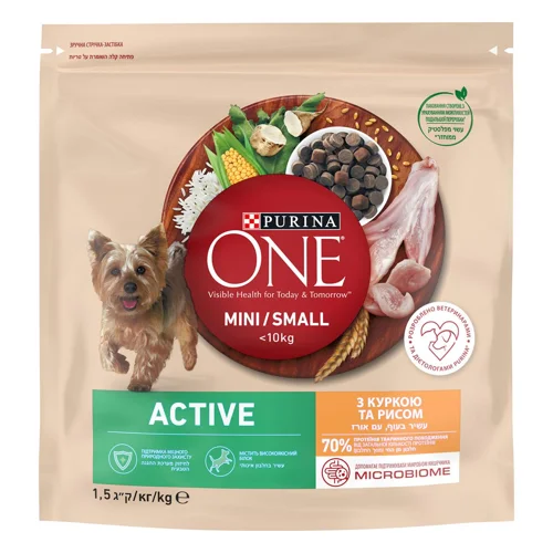 Корм сухий Purina One Active з куркою та рисом для активних собак малих порід 1,5кг