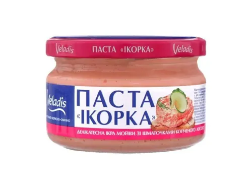 Ікра мойви зі шматочками копченої сьомги делікатесна Ікорка Veladis с/б 160г