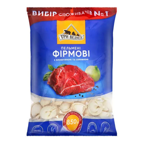 Пельмені з яловичиною і свининою Фірмові Три ведмеді м/у 850г