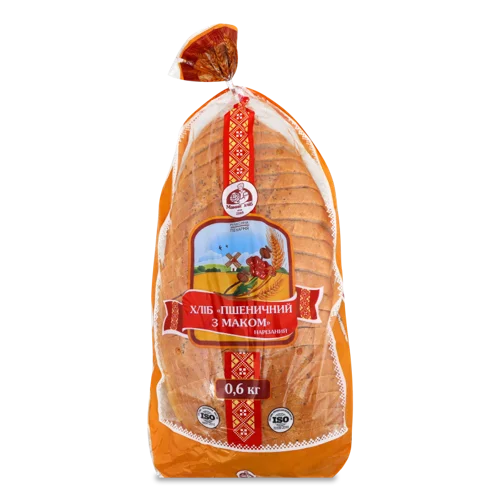 Хліб Нарізний Пшеничний З Маком В/ґ, 0.6 Кг