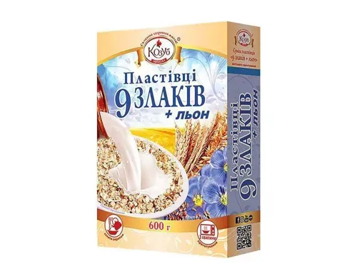 Пластівці ТМ Козуб Продукт 9 злаків+льон в коробці 600г