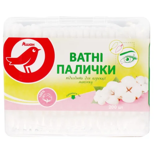 Ватні палички Auchan двосторонні 200шт