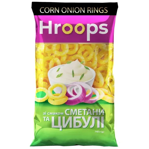 Снеки кукурудзяні Hroops зі смаком сметани та цибулі 140г