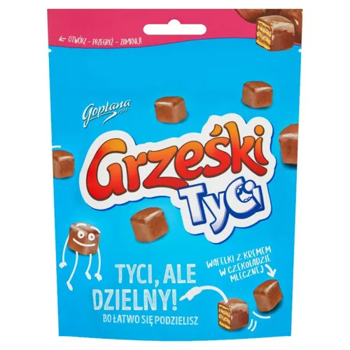 Вафлі Grzeski Tyci міні з какао-кремом у молочному шоколаді 120г