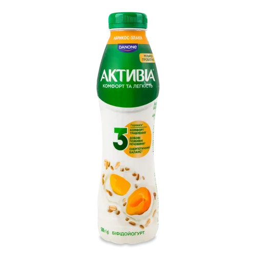 Біфідойогурт Натуральний 1.2% Питний Абрикос-злаки Активіа П/пл, 500г