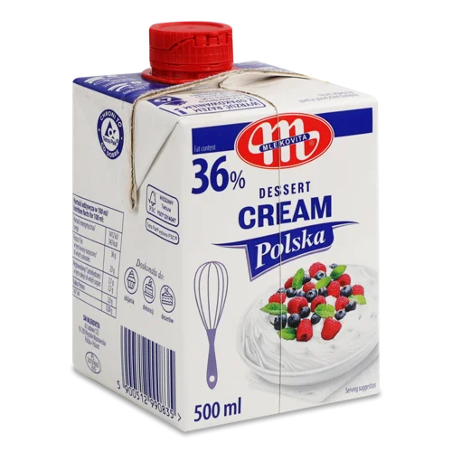 Вершки 36% Вищого ґатунку Ультрависокотемпературно Оброблені Mlekovita, скляна банка 500мл