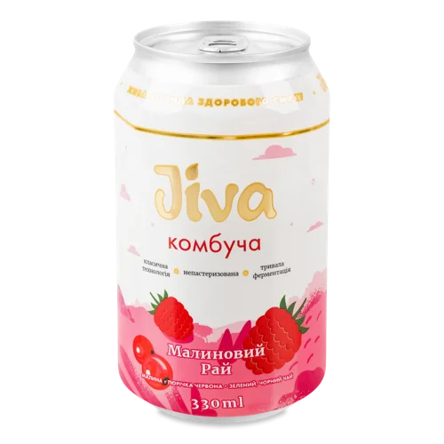 Напій Безалкогольний Слабогазований Комбуча Малиновий Рай, Натуральна Оболонка, Залізна Банка 330мл