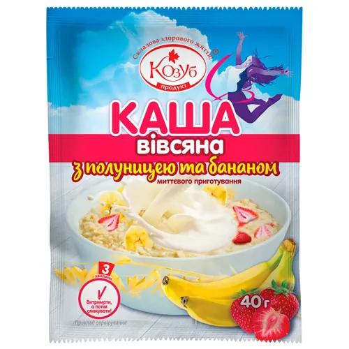 Каша Козуб вівсяна з полуницею і бананом 40г