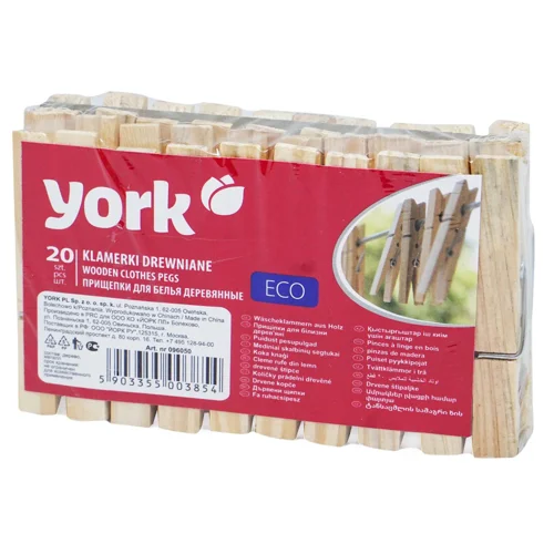 Прищіпки York дерев'яні 72мм 20шт