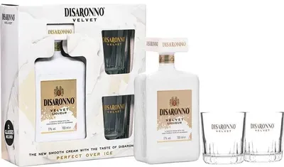 Лікер Disaronno Velvet 0.7л 17% в подарунковій упаковці з двома стаканами