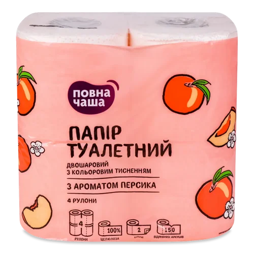 Папір туалетний «Повна Чаша»® з ароматом персика 2-шаровий, 4шт