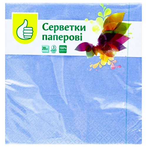 Серветки Auchan тришарові блакитні 33x33см 20шт