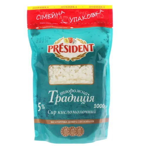 Сир 5% кисломолочний Творожна традиція President д/п 1кг