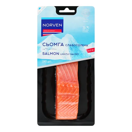Сьомга філе-шматок на шкірі Norven солона в упаковці 240г