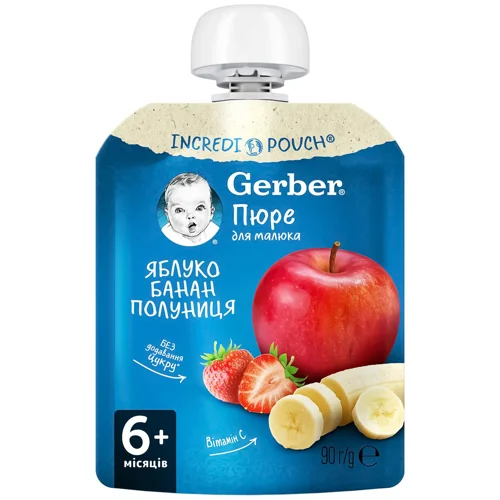 Пюре Gerber яблуко-банан-полуниця з 6 місяців 90г