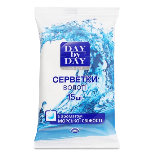 Вологі Серветки Hygiene Day by Day Морська Свіжість, 15 шт