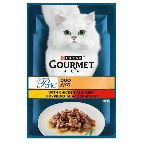 Корм вологий Gourmet Perle Duo з куркою та яловичиною для котів 85г