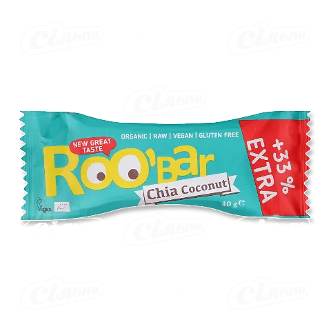 Батончик Roo'Bar з насінням чіа і кокосом, 40г