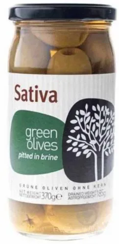 Оливки зелені без кісточок в розсолі 370г ТМ Sativa