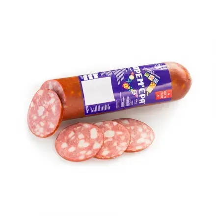 Ковбаса 420г М'ясна лавка/Своя лінія Прем'єра натуральна оболонка вакуумна упаковка