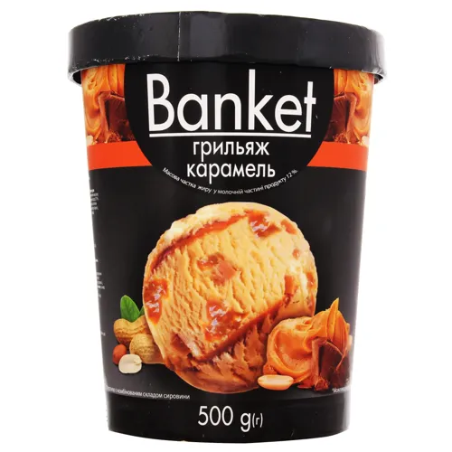 Морозиво 12% Грильяж-карамель Banket відро 500г