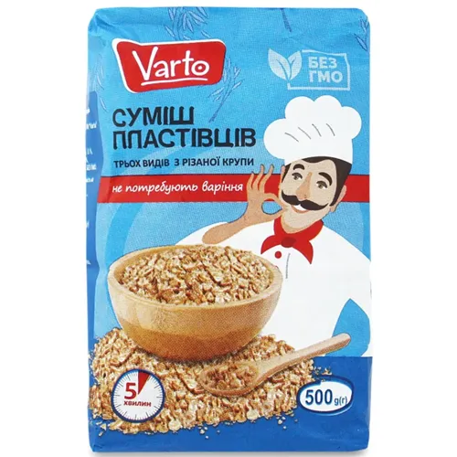 Пластівці Varto Суміш 3-х злаків не потребуючі варіння 500г
