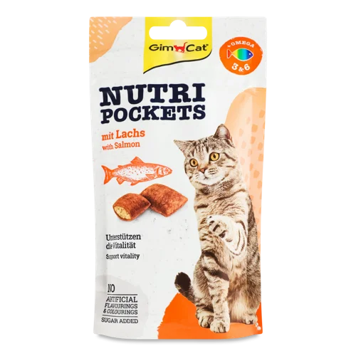 Корм для котів Крекери з начинкою з лосося Nutri Pockets GimCat, в/к, 60г