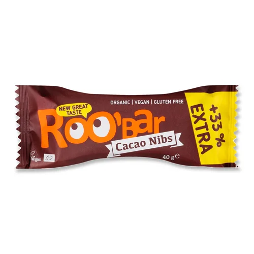 Батончик Roo`Bar з подрібненими какао-бобами,40г