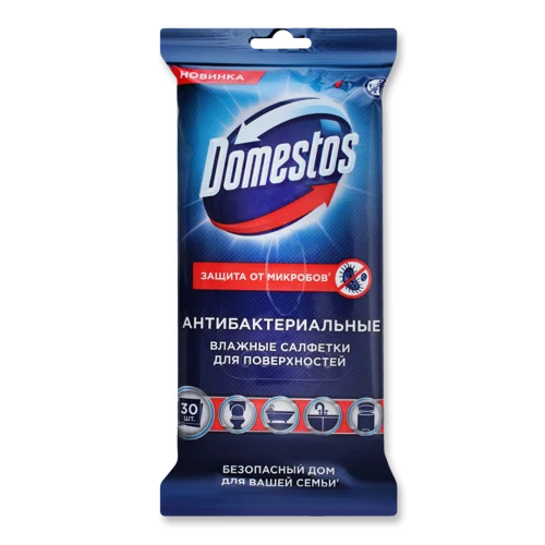 Вологі Антибактеріальні Серветки Domestos для Очищення Поверхонь, 30шт
