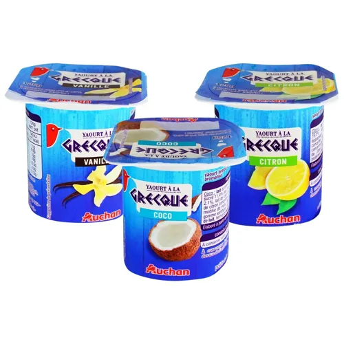 Йогурт Ашан Грецький 125г Смаки Ваніль кокос лимон в асортименті