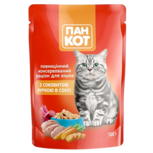 Корм вологий Пан Кот з куркою для котів 100г