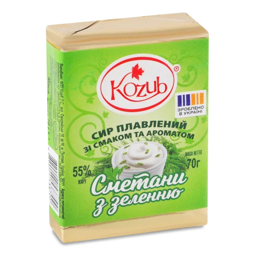 Сир Плавлений 55% Зі Смаком і Ароматом Сметани з Зеленню Kozub, в/у, 70г