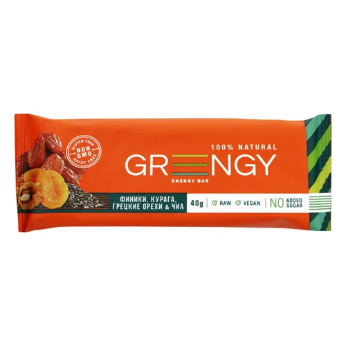 Батончик Фініки, курага, грецькі горіхи та чіа Greengy м/у 40г