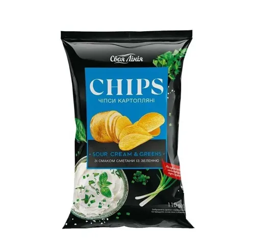 Чіпси Своя лінія картопляні зі смаком сметани із зеленню м/уп 110г
