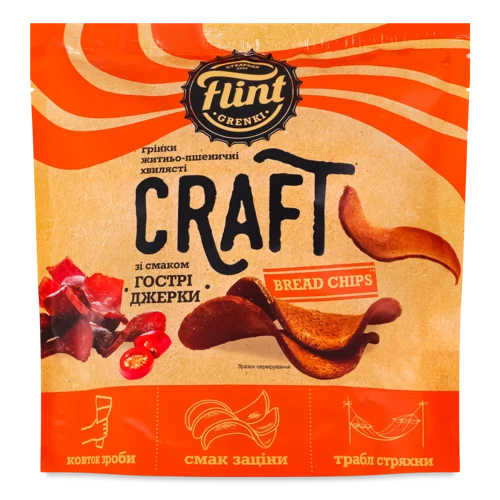 Грінки Житньо-Пшеничні Хвилясті, Гострі Джерки, Craft Bread Chips, в/ґ, 80г