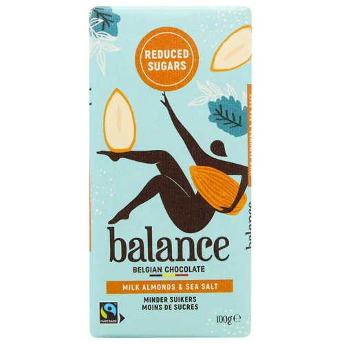 Шоколад Balance з мигдалем та морською сіллю без цукру 100г