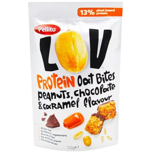 Вівсяні снеки з арахісом, карамеллю та шоколадними крихтами ТМ Pellito 70 г 70 г