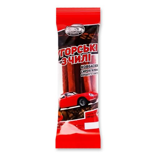 Ковбаски Угорські З Чилі Сиров'ялені Запорізькі Ковбаси, м/у, 100г
