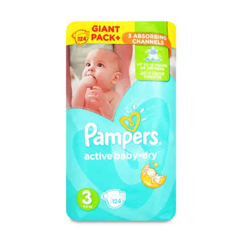 Підгузки Дитячі Pampers Active Baby-Dry Midi 4-9 кг Мала Мега Упаковка 126 шт.