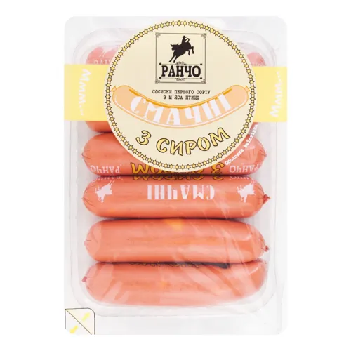 Сосиски з сиром Смачні Ранчо лоток 0.275кг